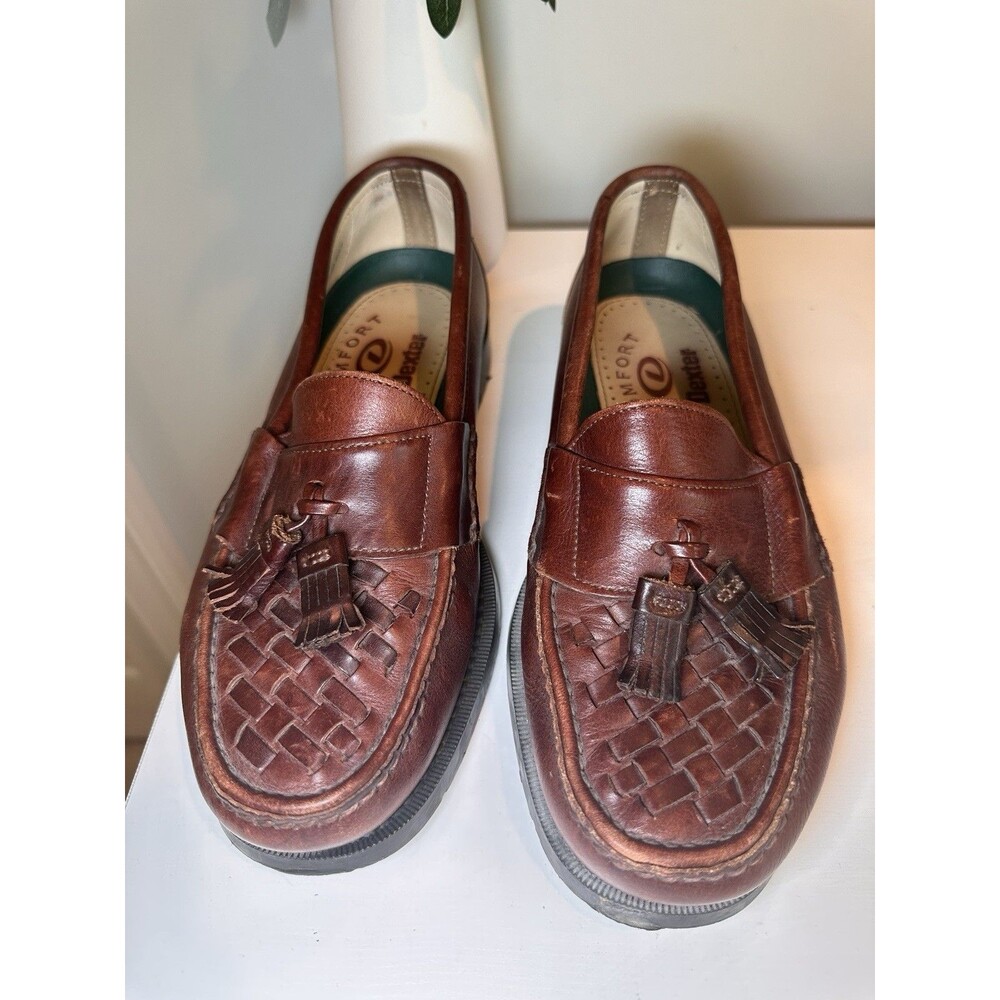 Vintage Dexter Brown Woven Leather Tassel Loafers Comfort Slip On Shoes Size 8M